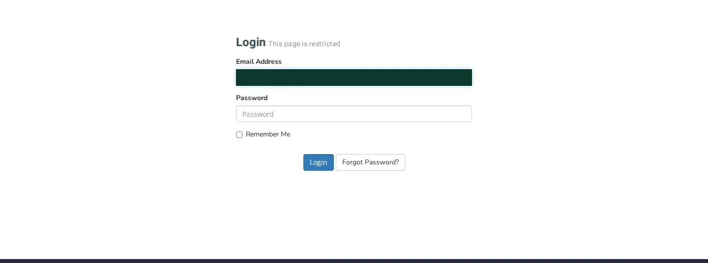 The client area login page with the Email Address and Password fields, the Login button and the Forgot Password? button.