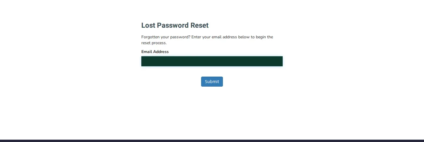 The Lost Password Reset page with the Email Address field and the Submit button.